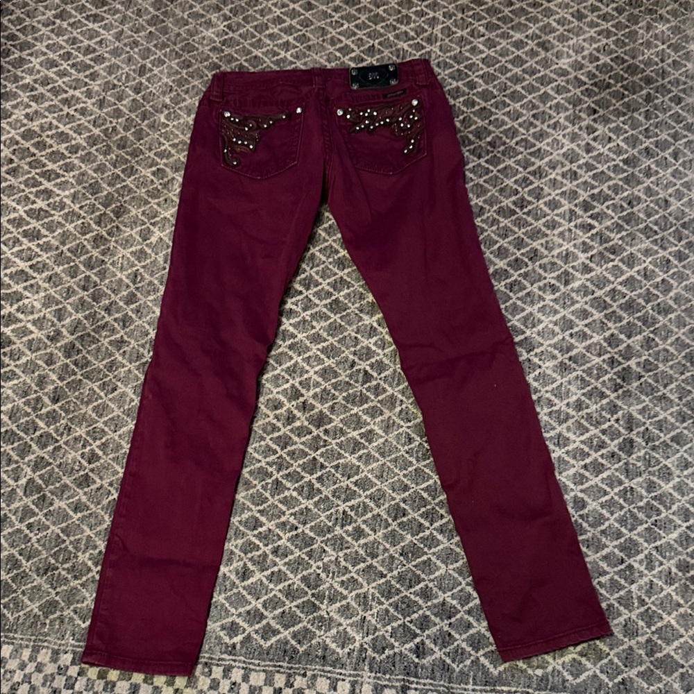 Miss Me Jeans 28 skinny Burgundy embellished pockets JP5614s2